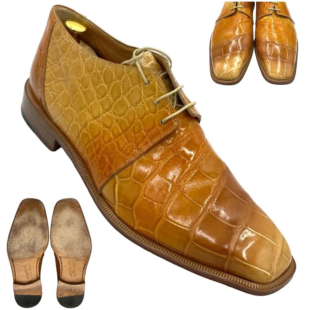 Vintage Mauri Exotic Full Alligator Mens 14M Italian Tan Brown Honey Dress Shoes